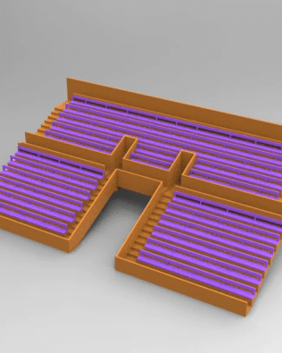 21 rows of connected seats for the Vintage Subbuteo two-story stand, tunnel version. - Lila