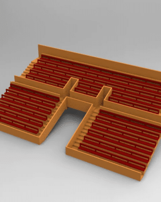 21 rows of connected seats for the Vintage Subbuteo two-story stand, tunnel version. - Claret