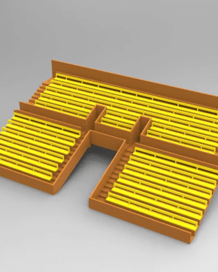21 rows of connected seats for the Vintage Subbuteo two-story stand, tunnel version. - Yellow