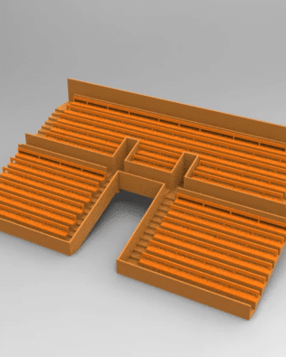 21 rows of connected seats for the Vintage Subbuteo two-story stand, tunnel version. - Orange
