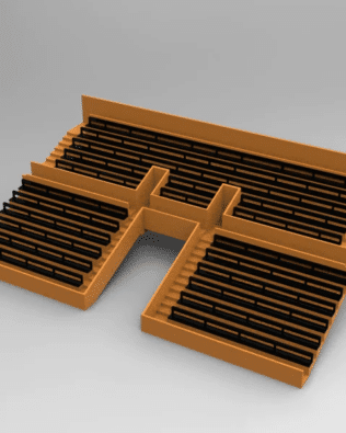 21 rows of connected seats for the Vintage Subbuteo two-story stand, tunnel version. - Black