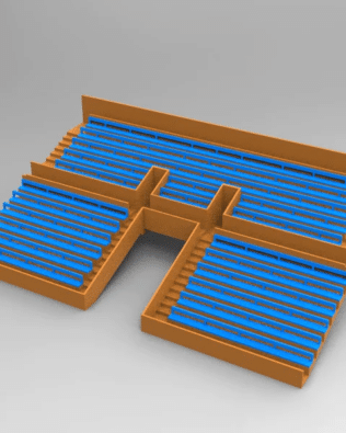 21 rows of connected seats for the Vintage Subbuteo two-story stand, tunnel version. - Sky blue