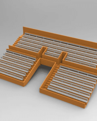 21 rows of connected seats for the Vintage Subbuteo two-story stand, tunnel version. - Grey