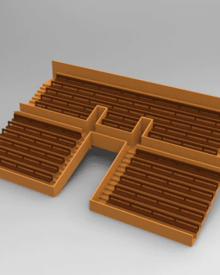 21 rows of connected seats for the Vintage Subbuteo two-story stand, tunnel version. - Brown