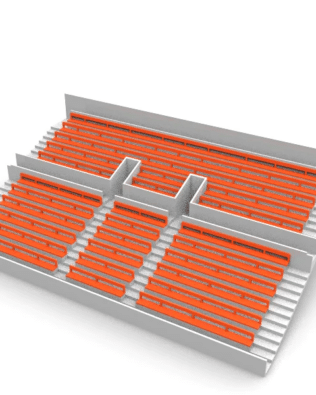 27 rows of connected seats for the latest type of Subbuteo two-story stand (Ref 61216 and 61217). - Orange