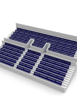 27 rows of connected seats for the latest type of Subbuteo two-story stand (Ref 61216 and 61217). - Steel blue