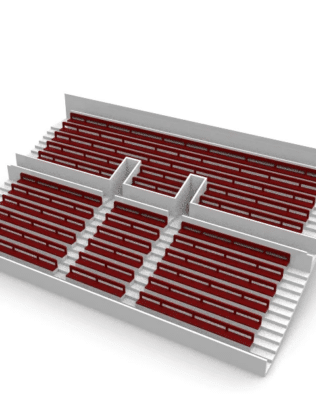 27 rows of connected seats for the latest type of Subbuteo two-story stand (Ref 61216 and 61217). - Claret