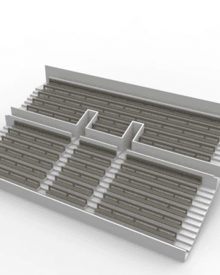 27 rows of connected seats for the latest type of Subbuteo two-story stand (Ref 61216 and 61217). - Grey