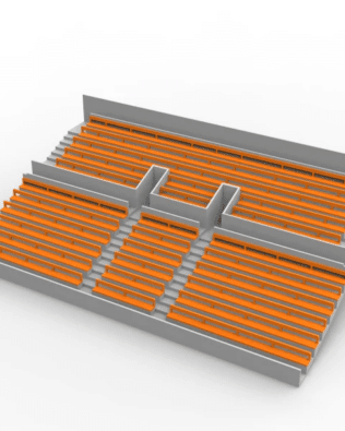 27 rows of connected seats for the Vintage Subbuteo two-story stand (Ref C141 / C142). - Orange