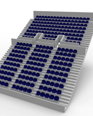 276 round seats for a Zeugo two-story stand. - Steel blue