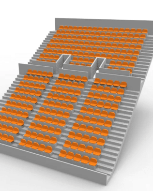 276 round seats for a Zeugo two-story stand. - Orange