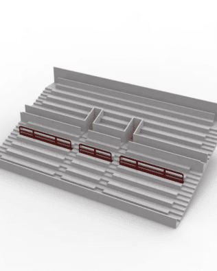 Set of 3 spectator division barriers for Subbuteo Stand. - Claret