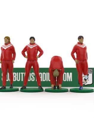 Reserve players warming up – Hand-Painted Subbuteo Accessory (Set of 4) - Red